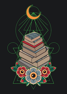 Book Stack with Moon