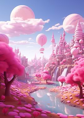 Pink Fantasy Cityscape