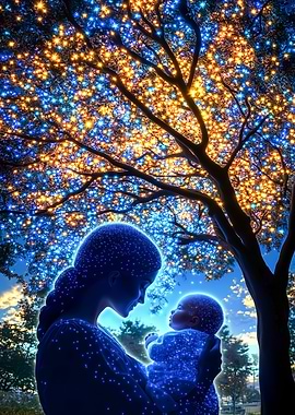 Mother and Child Under Starry Tree