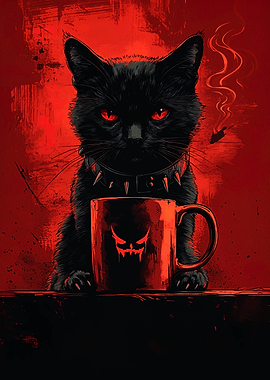 Black Cat with Red Eyes