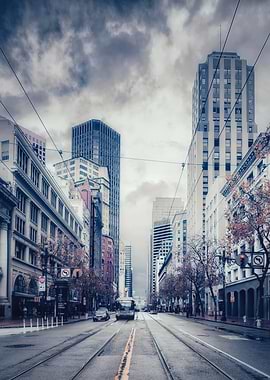 City Street with Tram Tracks