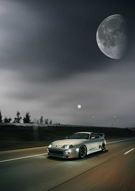 Silver Supra Under Moonlight