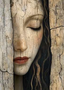 Woman's Face in Wood