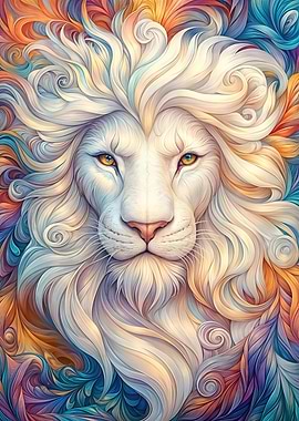 Abstract White Lion Portrait
