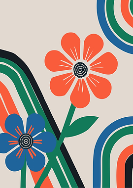 Retro Colorful Flowers and Rainbows