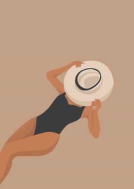 Woman in Swimsuit and Hat