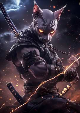 Sphynx Cat Samurai Warrior Animal