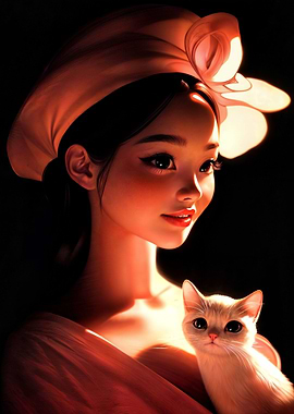 Woman with Cat in Warm Light
