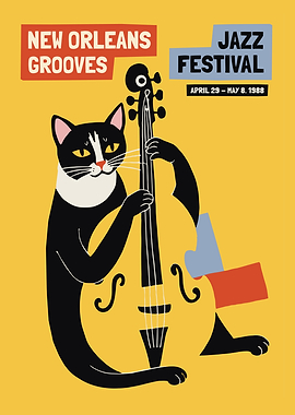 Cat Playing Double Bass