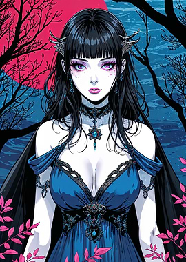 Anime Woman in Blue Dress