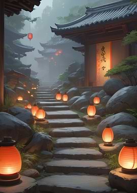 Anime Lo-Fi Landscape of Japanese Garden Path