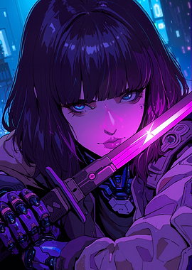 Cyberpunk Anime Girl with Sword