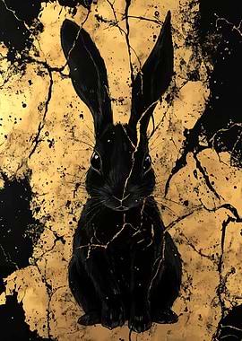 Kintsugi Black Rabbit on Gold