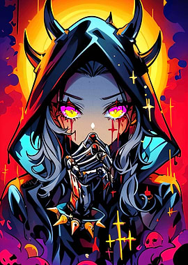 Demon Girl with Yellow Eyes