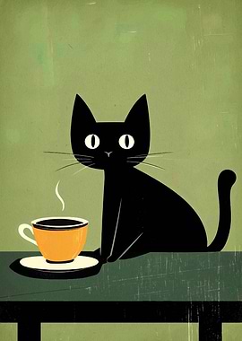 Black Cat with Coffee