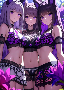 Anime Girls in Purple Lingerie
