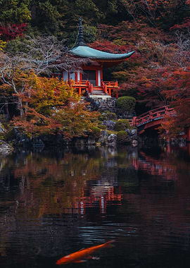 Japanese Temple Pond in Kyoto
