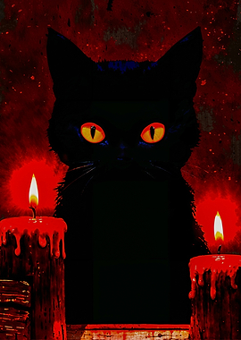 Witch Black Cat and Red Candles
