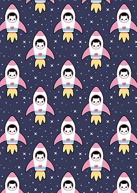 Kawaii Space Rocket Pattern