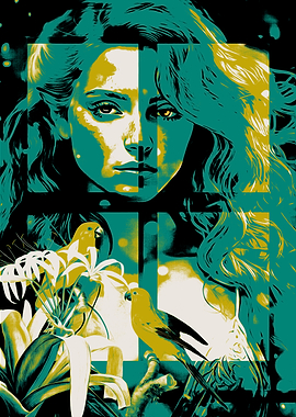 Woman with Birds and Flowers