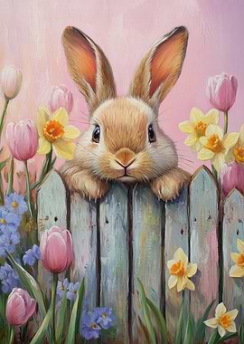 Bunny Peeking Over Fence