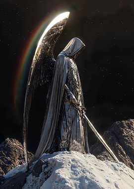 Celestial Fantasy Art Silver Angel Statue