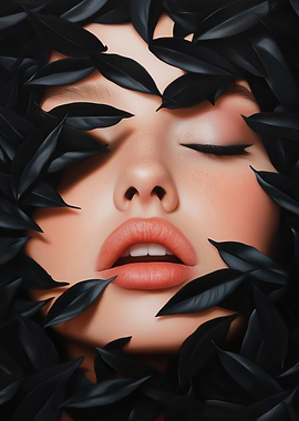 Woman's Face with Black Leaves