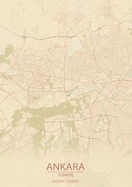Ankara Türkiye Vintage Style City Map
