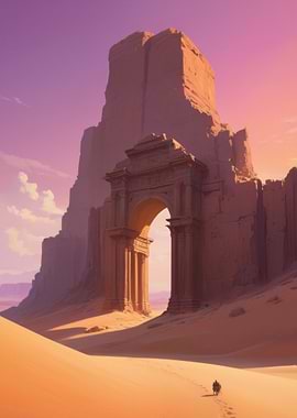 Anime Lo-Fi Landscape of Desert Archway