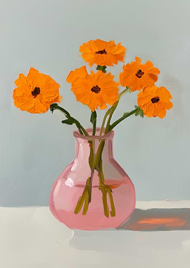 Orange Flowers in Pink Vase