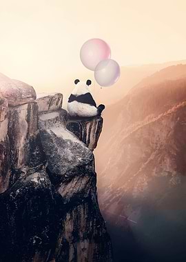 Panda on Cliff with Balloons