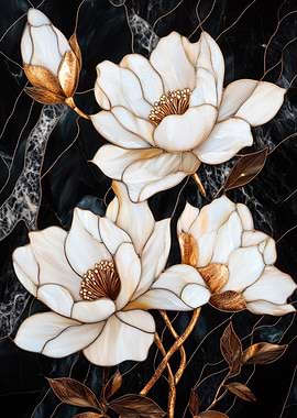 White Flowers on Black