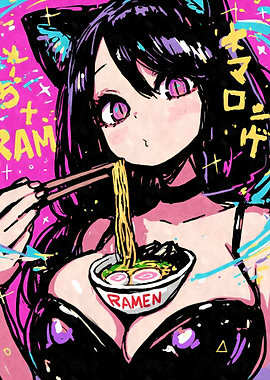 Comic Anime Girl Eating Ramen