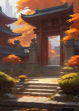 Anime Lo-Fi Landscape of Japanese Temple Gate