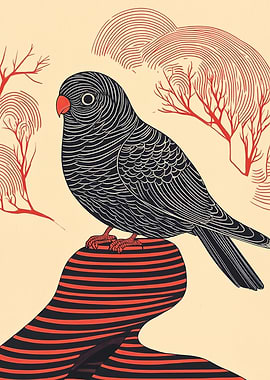 Black Bird on Striped Rock