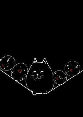 Cat and Birds on Black