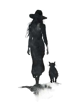 Silhouette of Woman and Cat