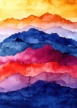 Watercolor Mountain Landscape