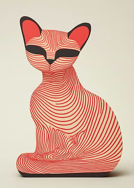 Red Line Cat Sculpture