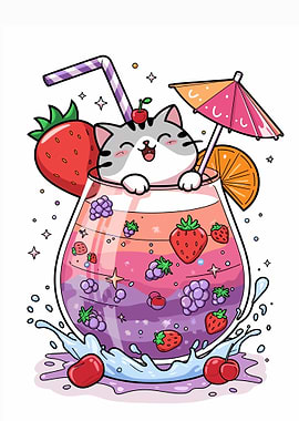 Cute Cat in a Fruit Smoothie