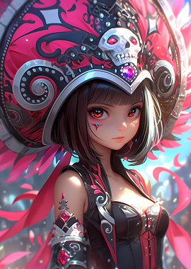 Anime Girl with Skull Headdress Gaming
