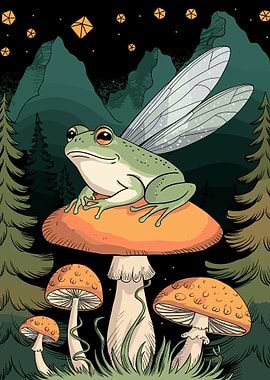 Flying Frog on Mushroom