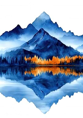 Watercolor Mountain Reflection