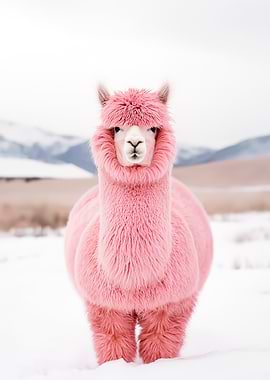 Pink Alpaca in Snow