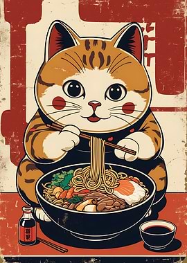 Cat Eating Ramen