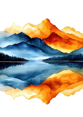 Watercolor Mountain Reflection
