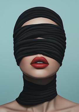 Blindfolded Woman with Red Lips