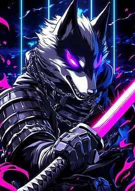 Border Collie Dog Samurai Digital Art