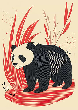 Panda in Red Grass