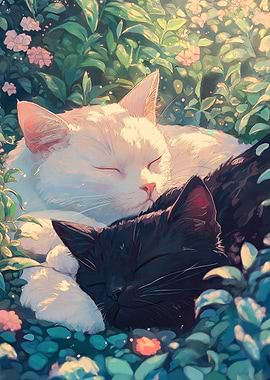 Sleeping Cats in Garden